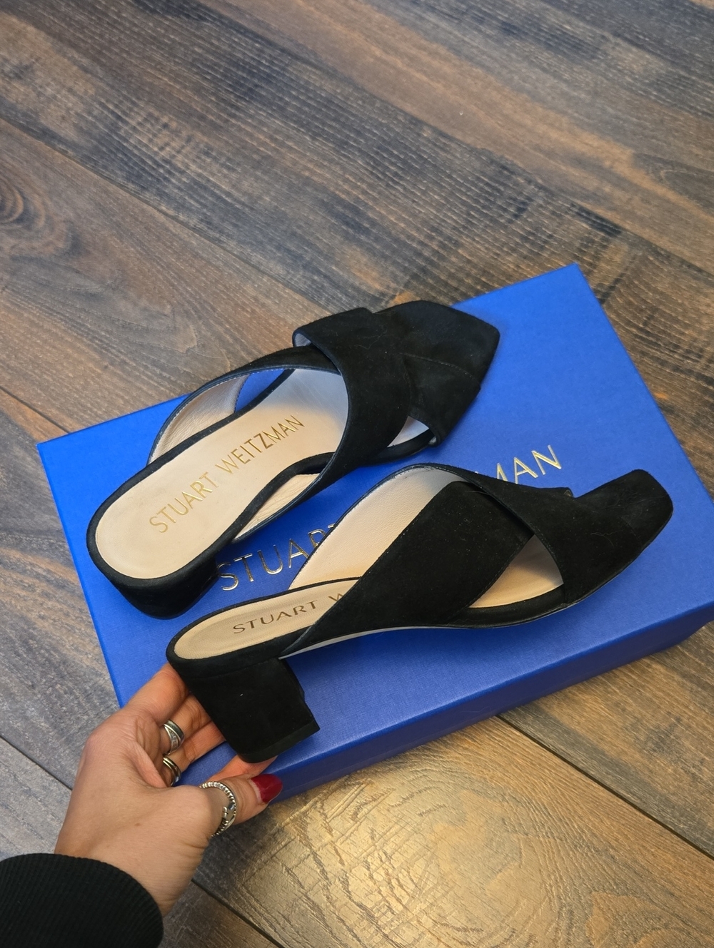 Stuart Weitzman Aletha 50 Black Suede Block Heel, EU36/US 5.5